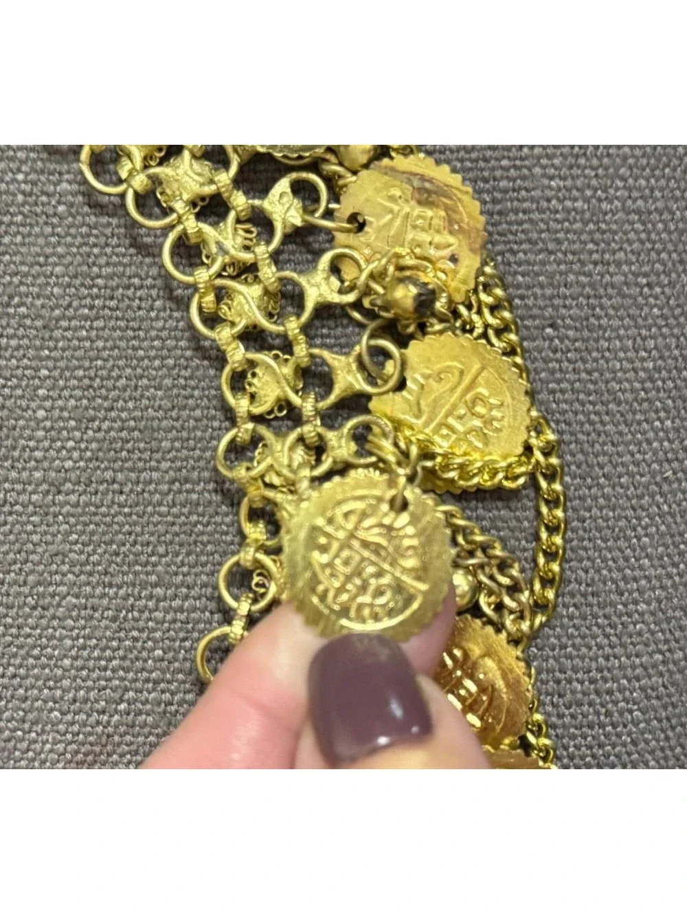 Vintage Gold Chain Belt with Egyptian Coins and Jingle Balls 38